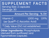 BodyBio Liposomal Vitamin C Supplement Facts showing 1,000 mg vitamin C per two-capsule serving