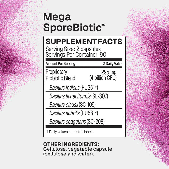 MegaSporeBiotic 180-capsule Supplement Facts label
