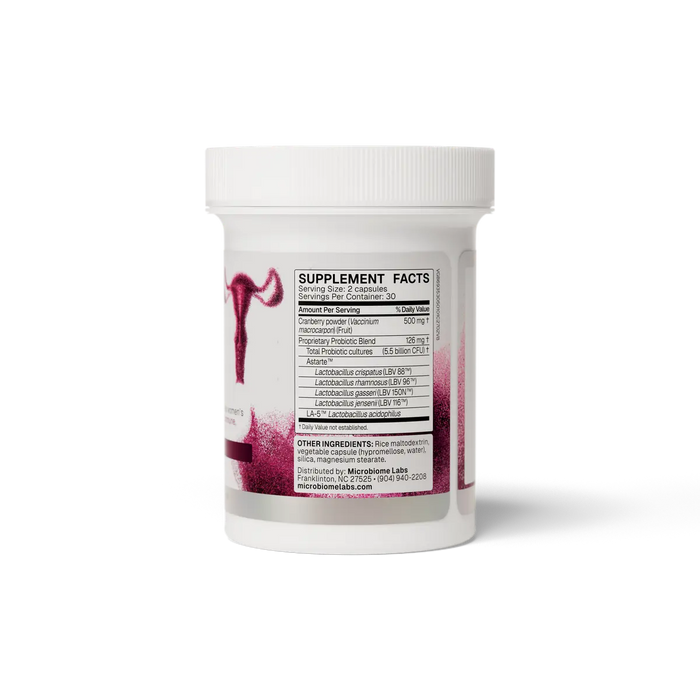 Vaginal Balance bottle showing Supplement Facts and other ingredie
