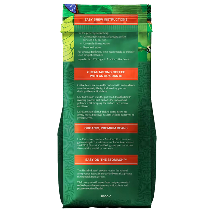 Ground Antioxidant Coffee 100% Organic Rainforest Blend - 12 oz.
