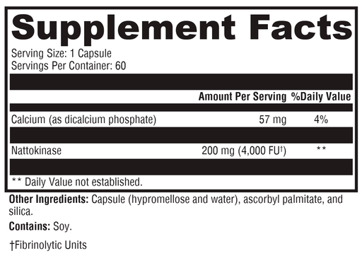 Supplement Facts label for Xymogen Nattokinase 4000