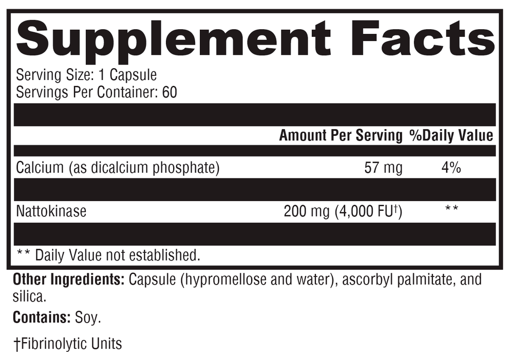 Supplement Facts label for Xymogen Nattokinase 4000
