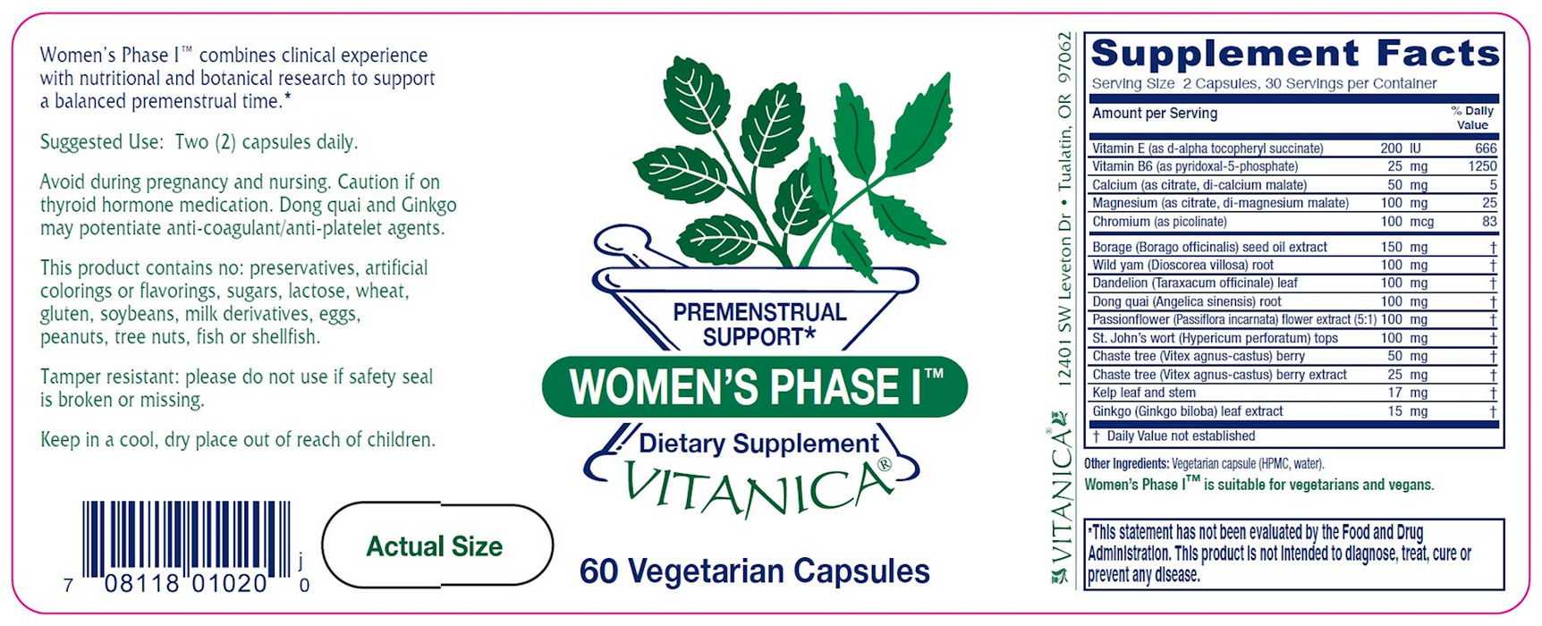 Women's Phase I 60 vegetarian Capsules