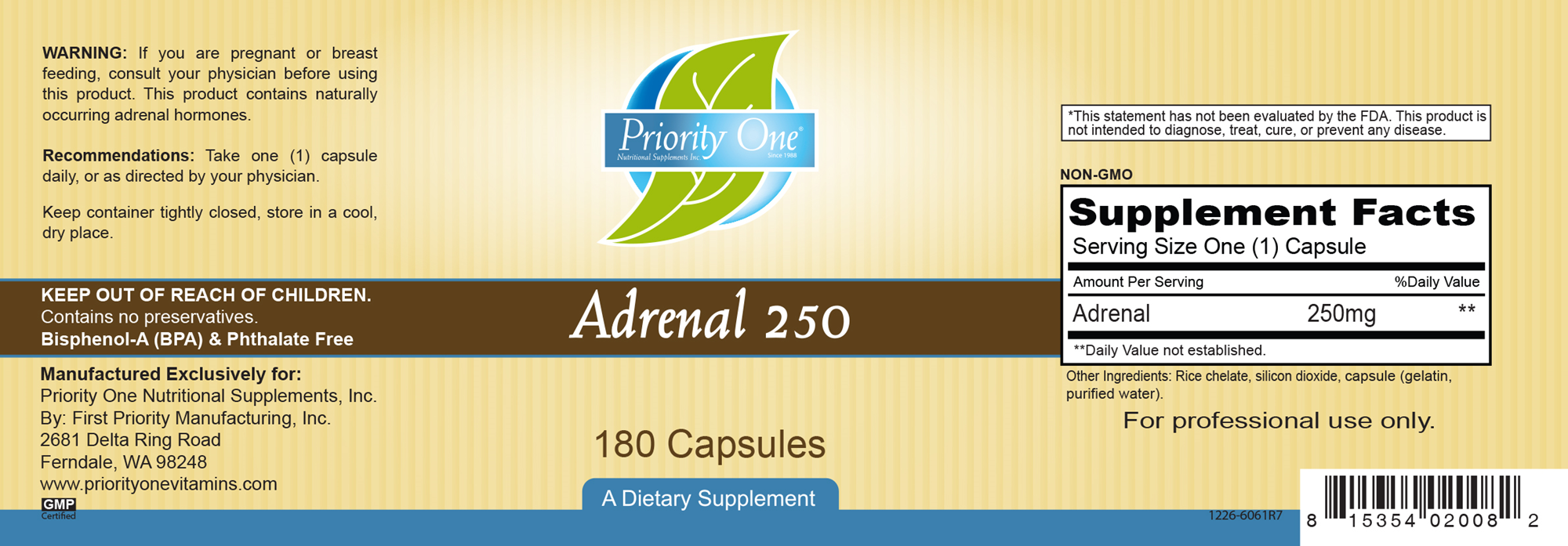 Adrenal 250mg 180 Caps