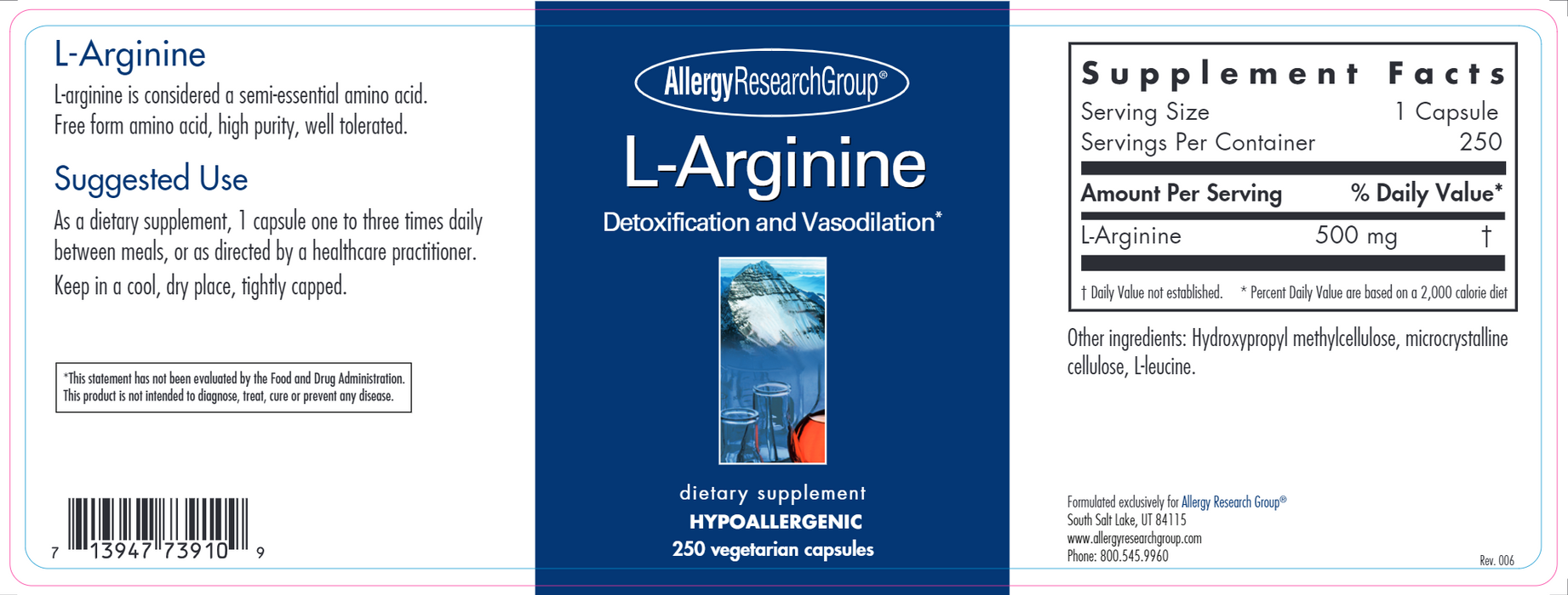 L-Arginine 500 mg 250 capsules
